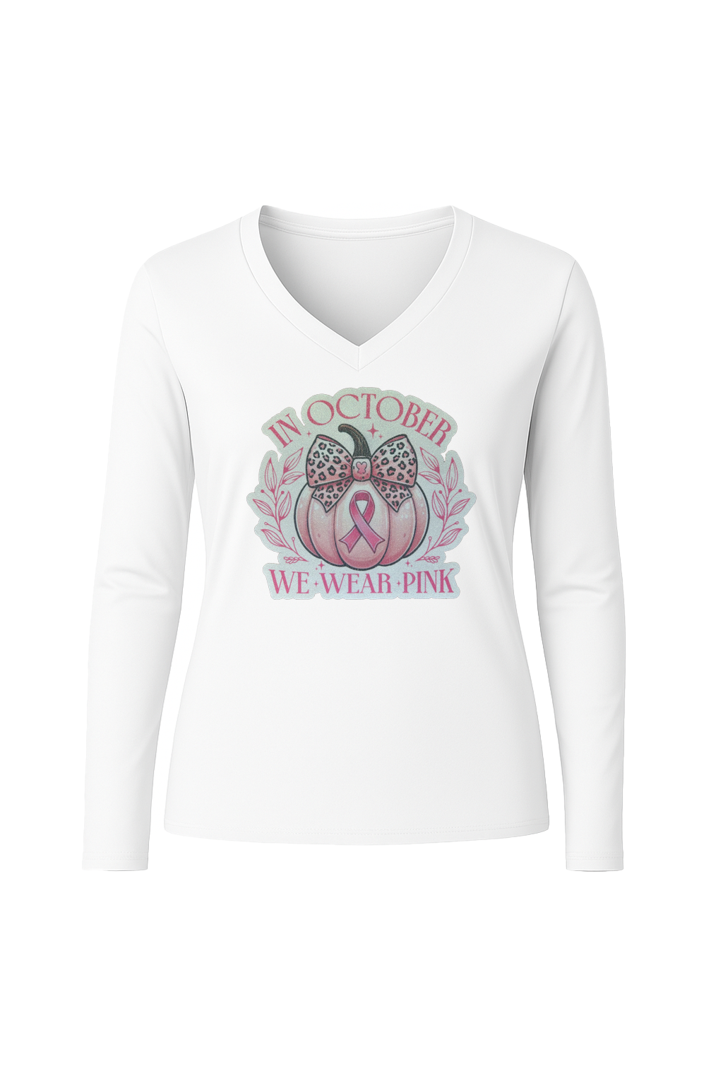 Glitter We Wear Pink Long Sleeve V-Neck Tee