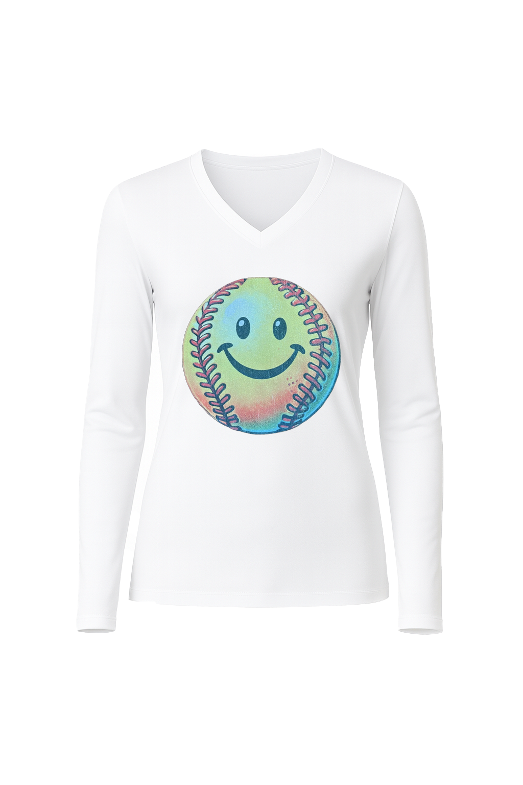 Glitter Happy Softball Long Sleeve V-Neck Tee