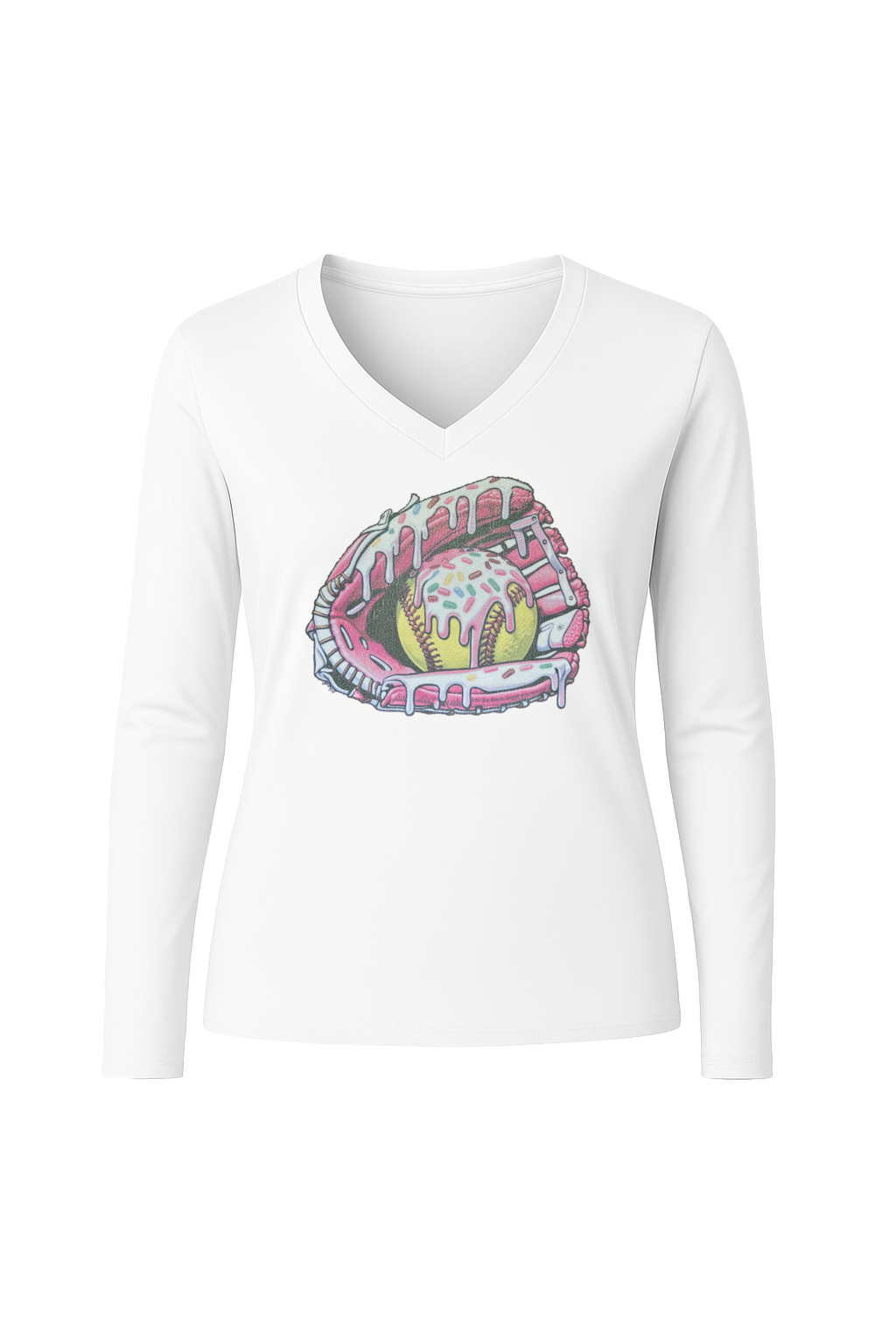 Glitter Softball Sundae Long Sleeve V-Neck Tee