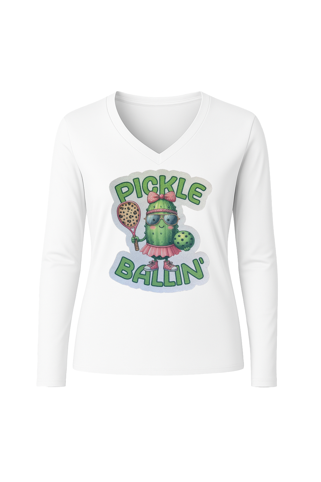 Glitter Pickle Ballin Long Sleeve V-Neck Tee