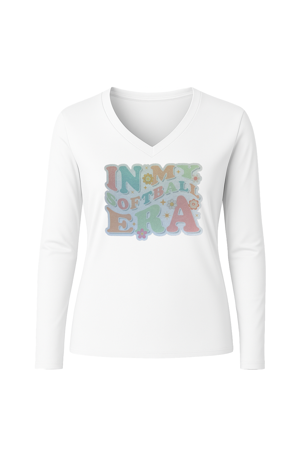Glitter Softball Era Long Sleeve V-Neck Tee
