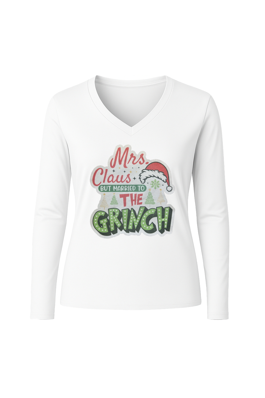Glitter Married To The Grinch Long Sleeve V-Neck Tee