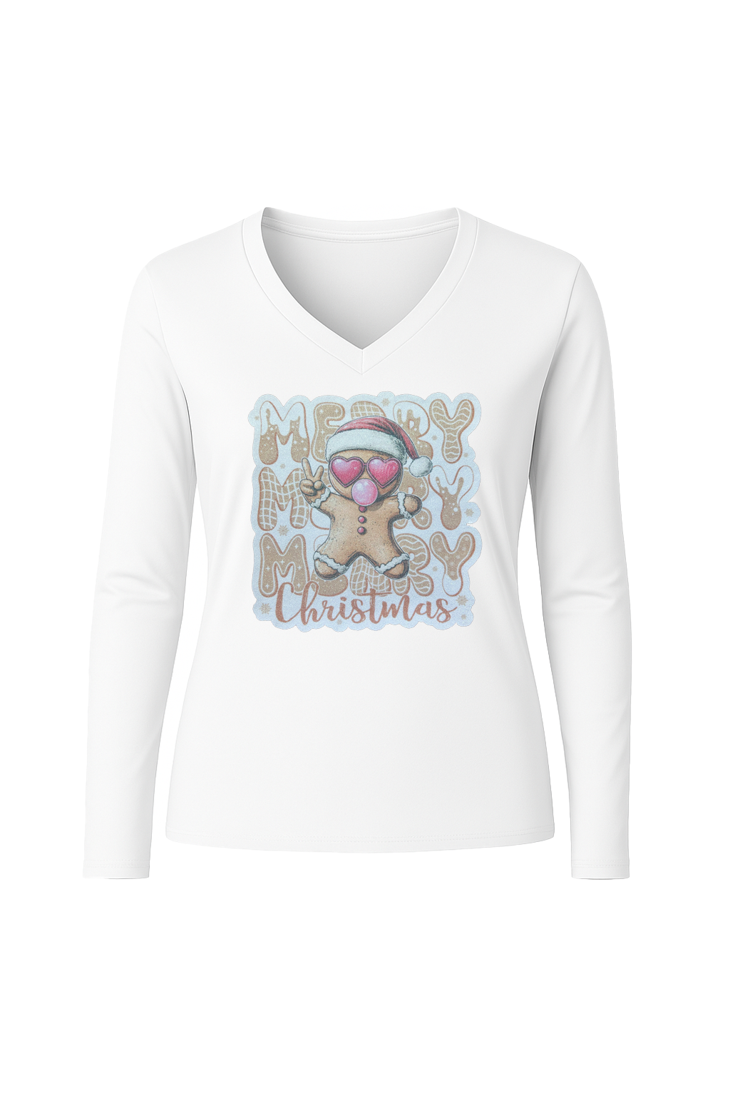 Glitter Gingerbread Bubble Pop Long Sleeve V-Neck Tee