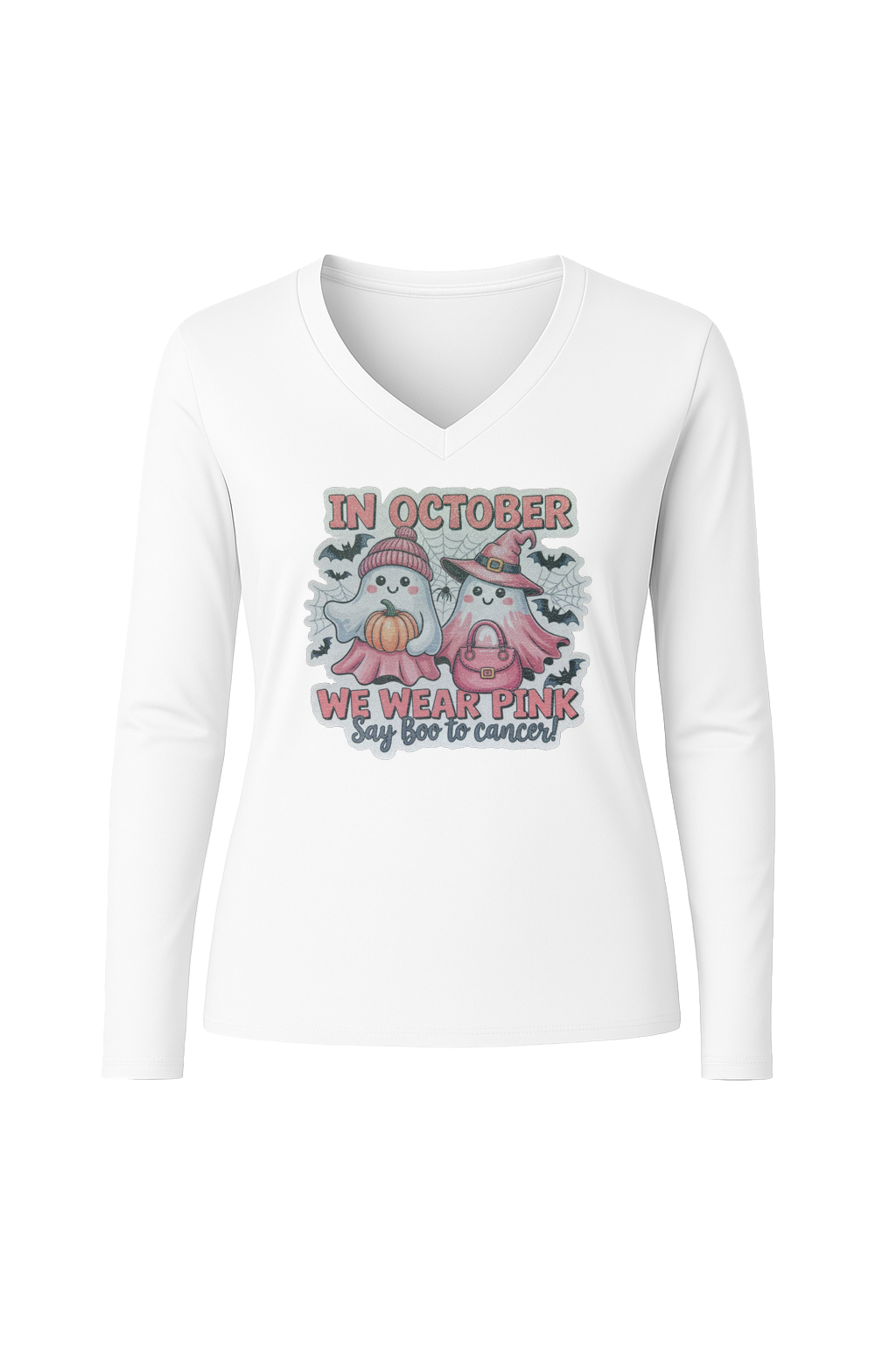Glitter Wear Pink Say Boo Long Sleeve V-Neck Tee