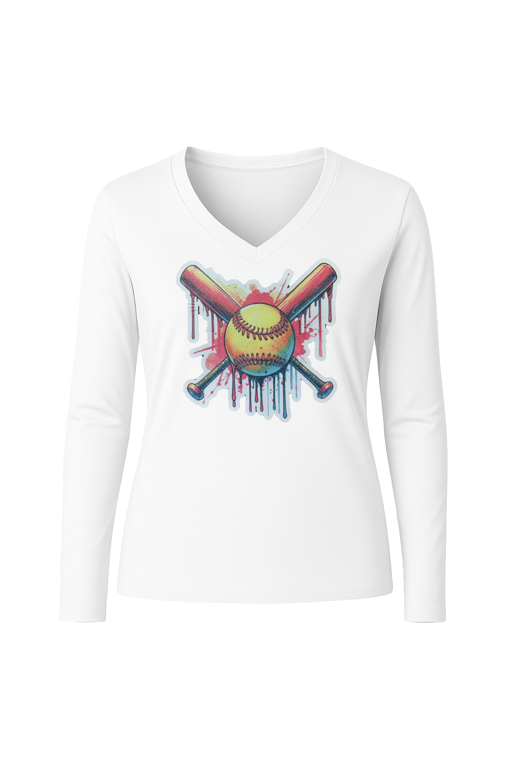 Glitter Red Drip Bats Long Sleeve V-Neck Tee