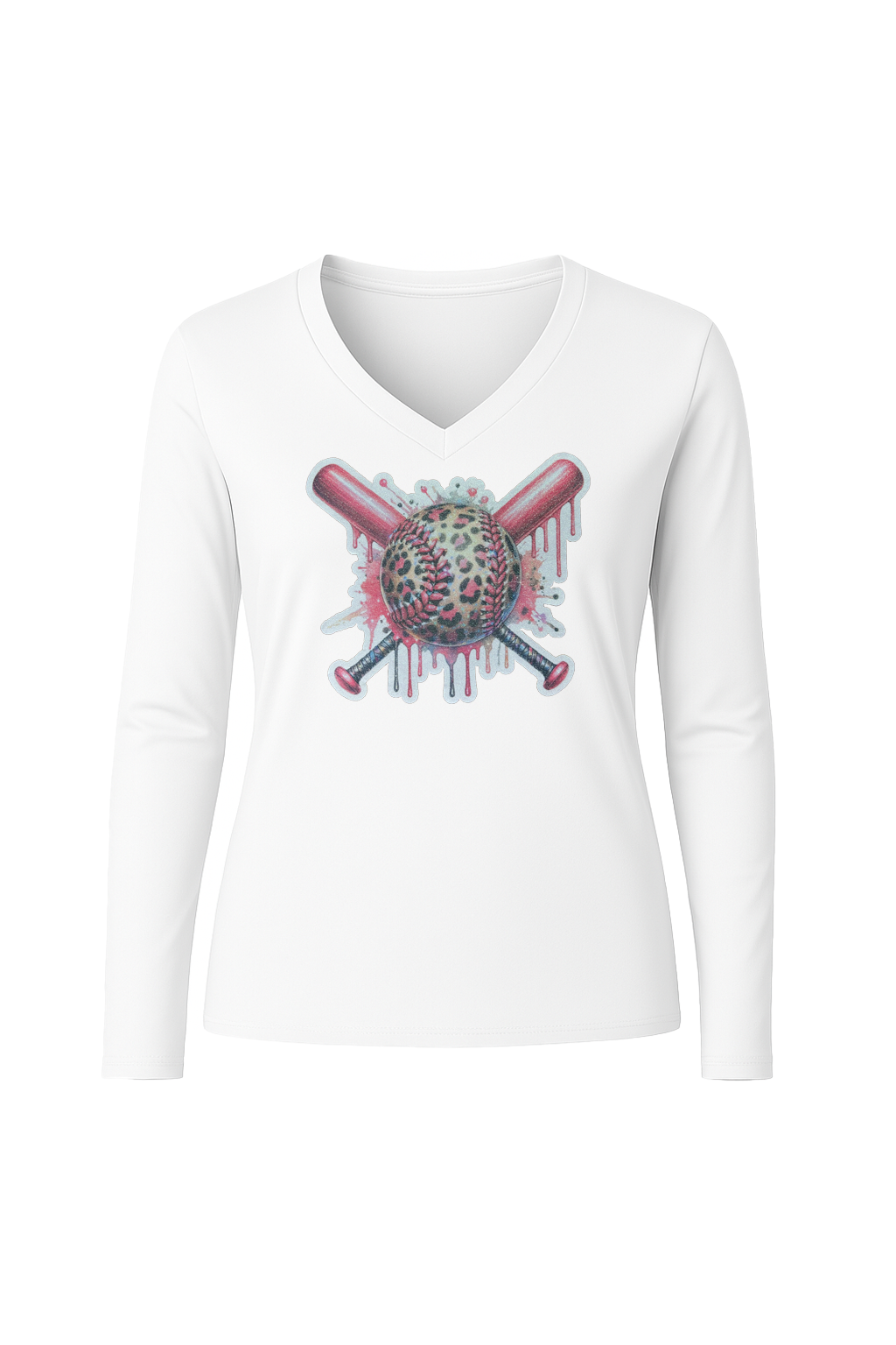 Glitter Leopard Drip Long Sleeve V-Neck Tee