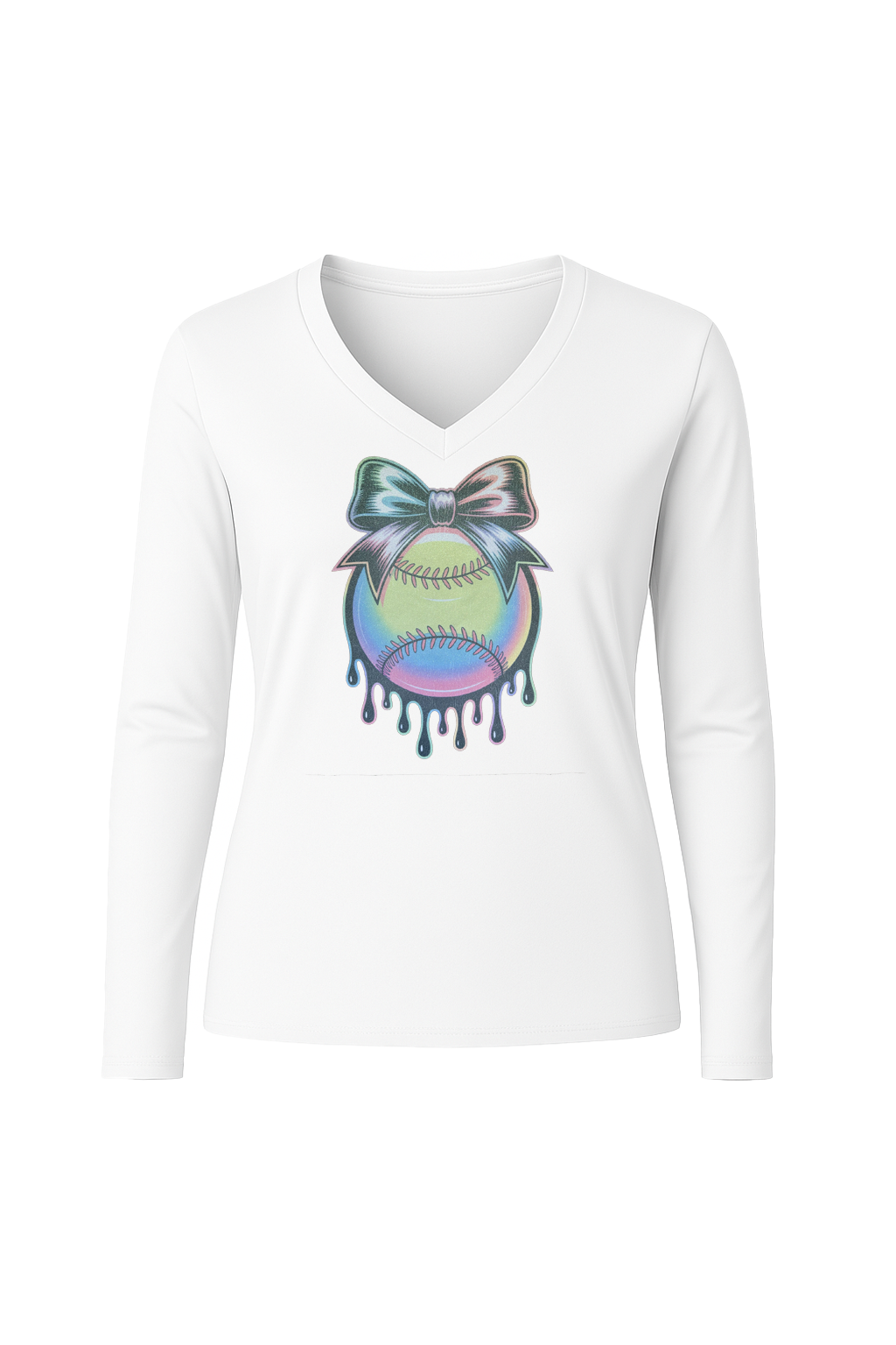 Glitter Neon Drip Long Sleeve V-Neck Tee