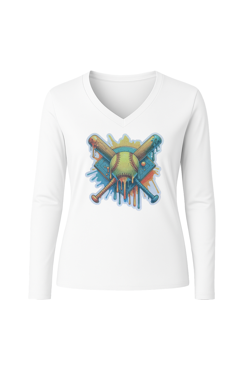 Glitter Teal Shield Long Sleeve V-Neck Tee