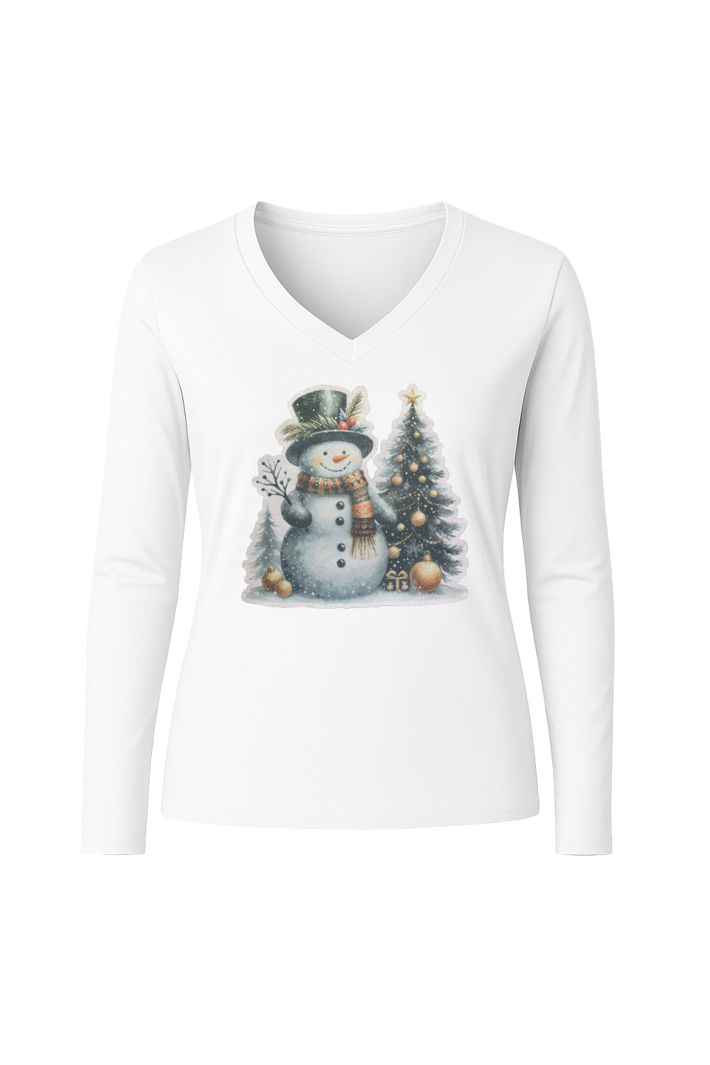 Glitter Festive Frosty Long Sleeve V-Neck Tee