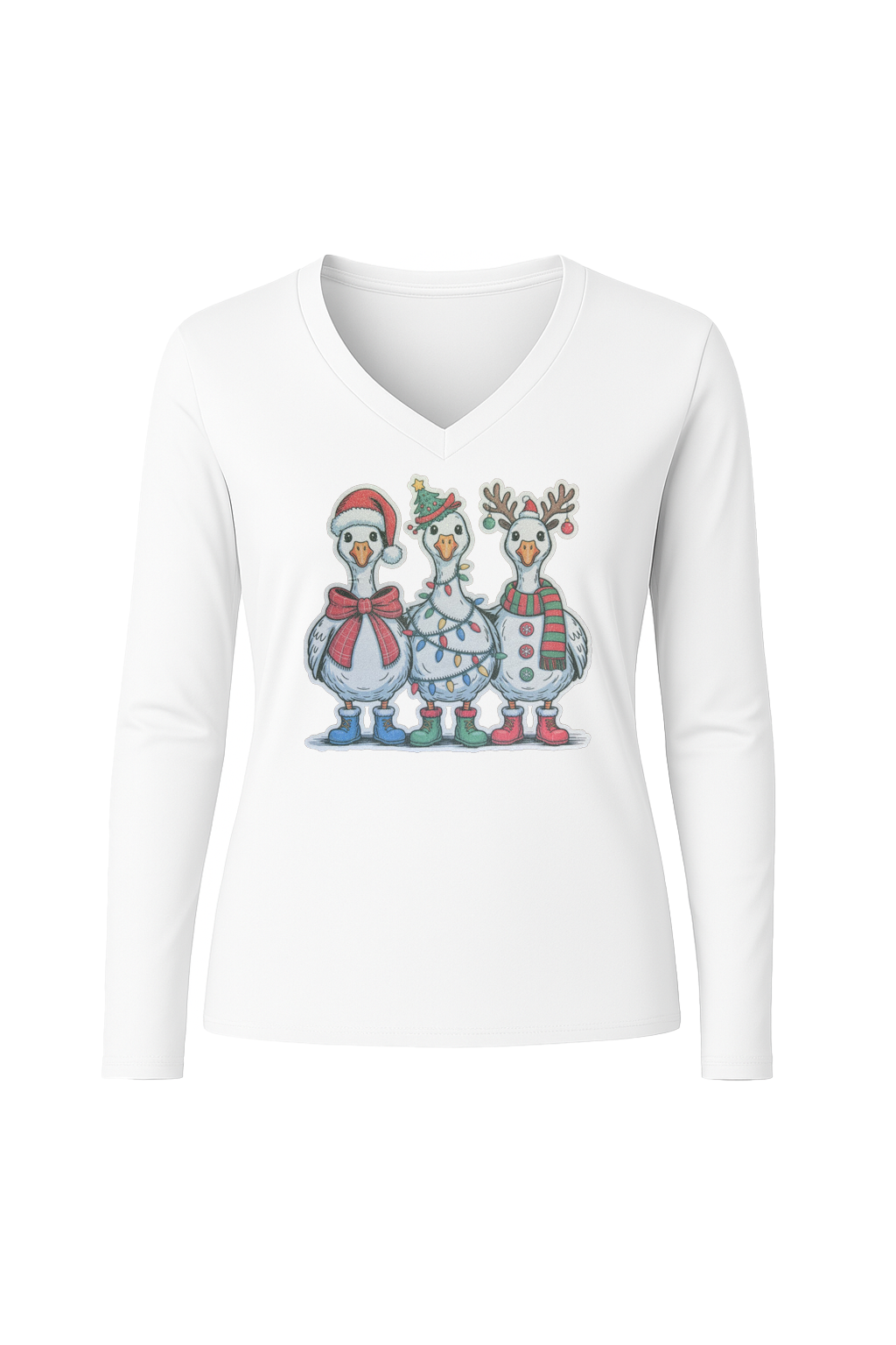 Glitter Festive Fowl Long Sleeve V-Neck Tee