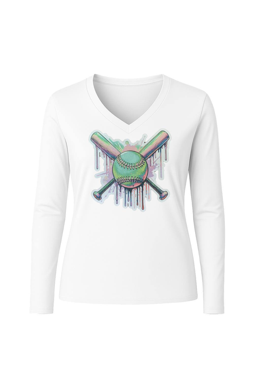 Glitter Green Drip Bats Long Sleeve V-Neck Tee