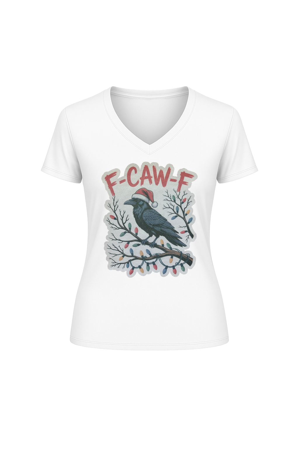 Glitter Christmas Crow Short Sleeve V-Neck Tee