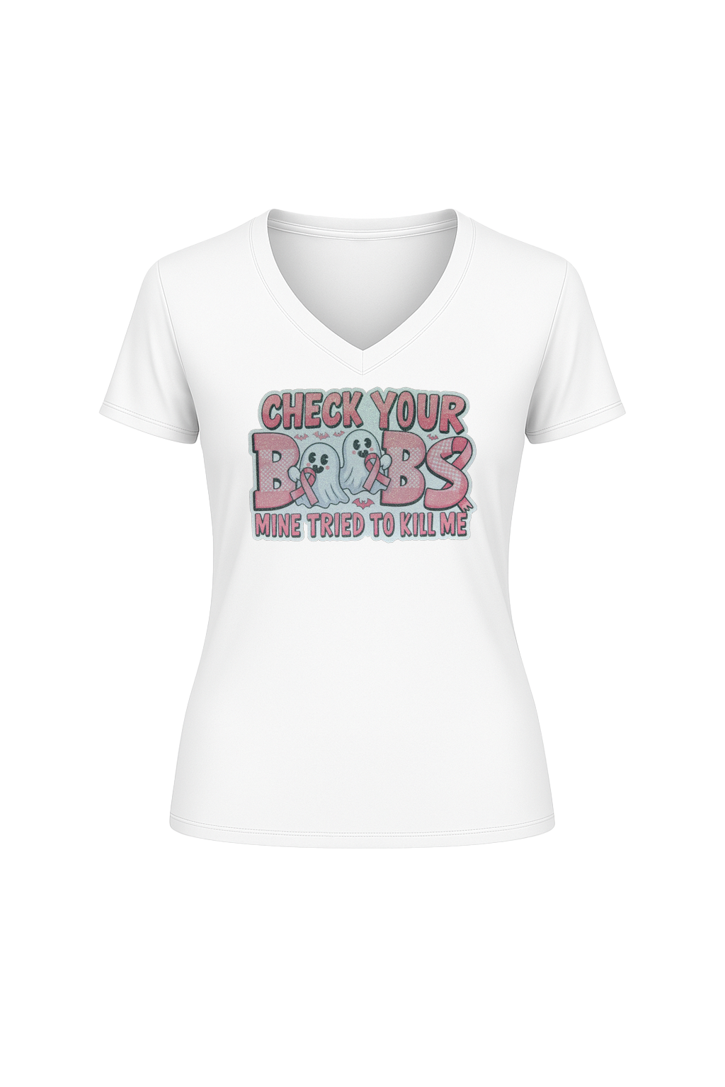 Glitter Check Your Boobs Short Sleeve V-Neck Tee