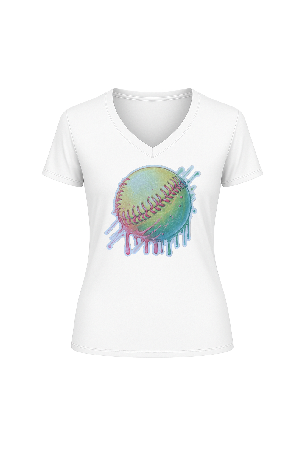 Glitter Softball Drip Short Sleeve V-Neck Tee