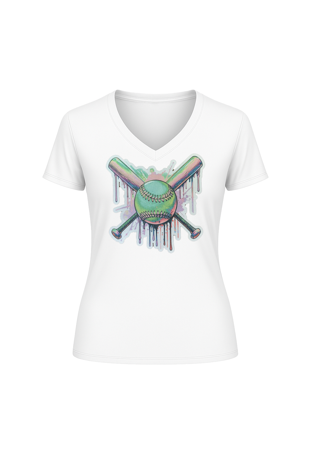 Glitter Green Drip Bats Short Sleeve V-Neck Tee