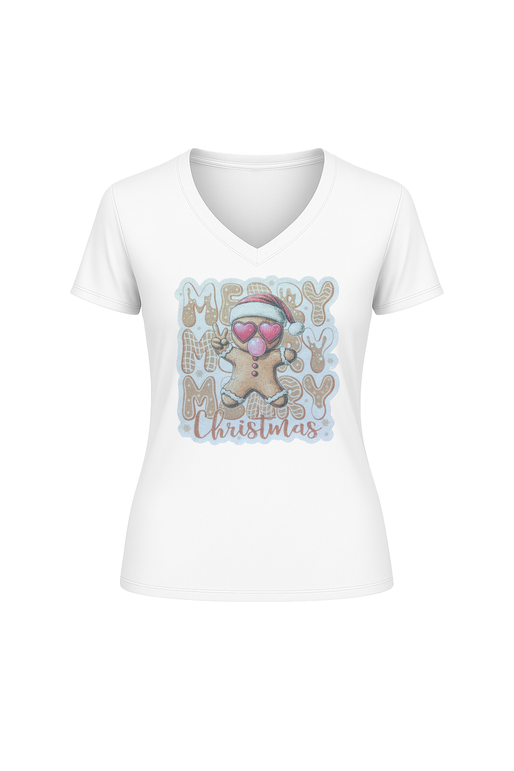 Glitter Gingerbread Bubble Pop Short Sleeve V-Neck Tee