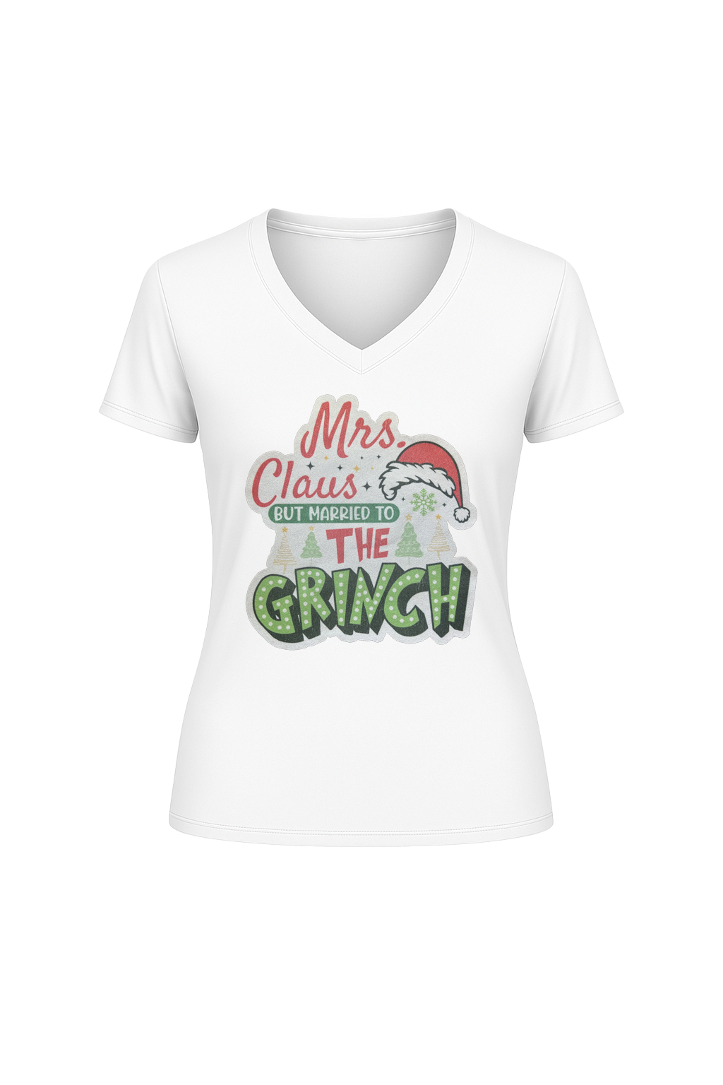 Glitter Married To The Grinch Short Sleeve V-Neck Tee