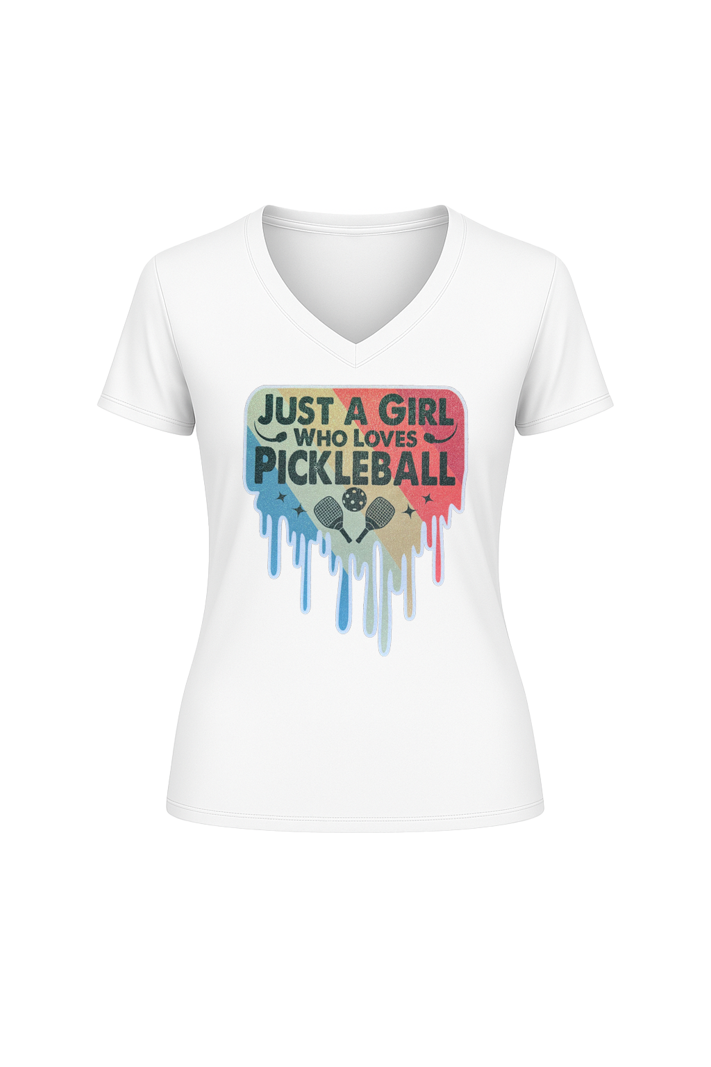 Glitter Girl Loves Pickleball Short Sleeve V-Neck Tee