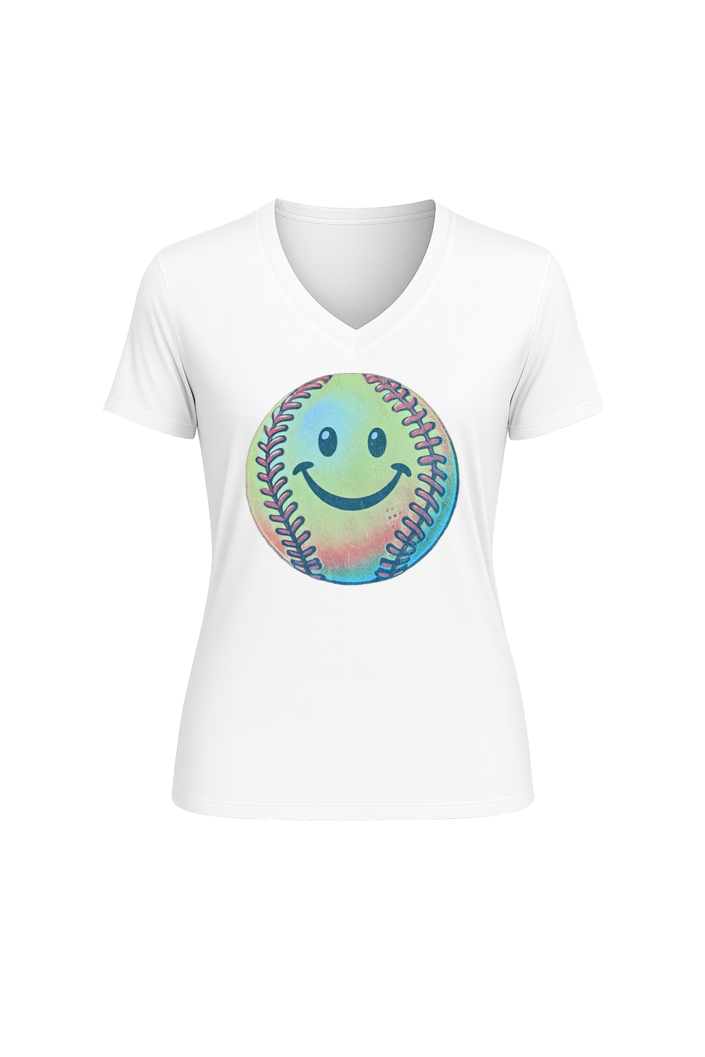 Glitter Happy Softball Short Sleeve V-Neck Tee