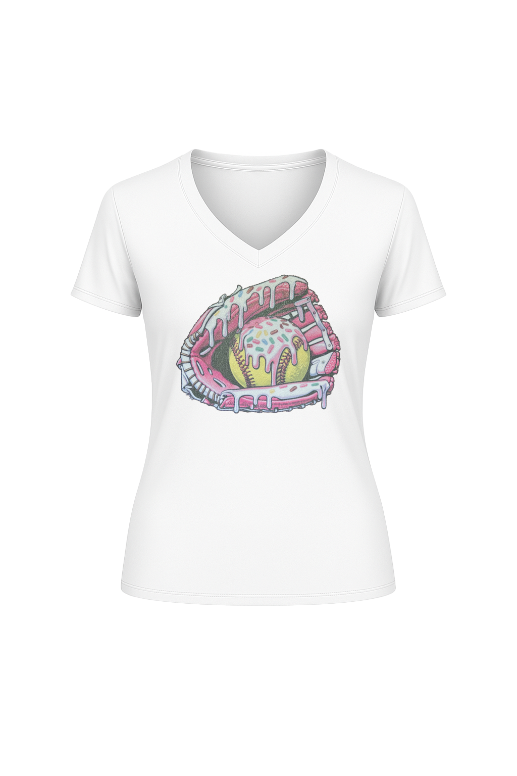 Glitter Softball Sundae Short Sleeve V-Neck Tee