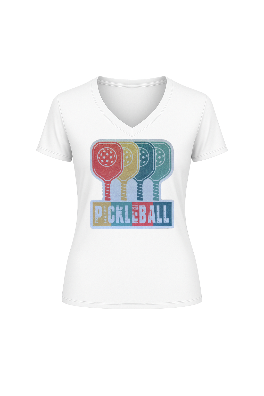 Glitter Pickleball Paddles Short Sleeve V-Neck Tee