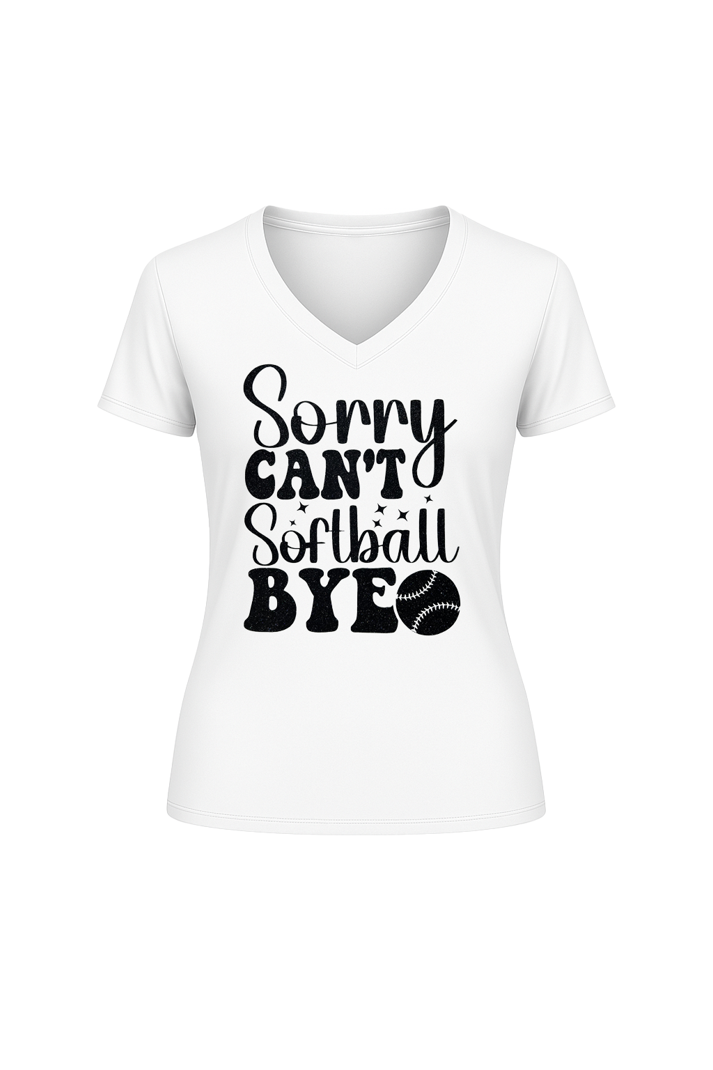 Glitter Sorry Can't Softball Bye Short Sleeve V-Neck Tee