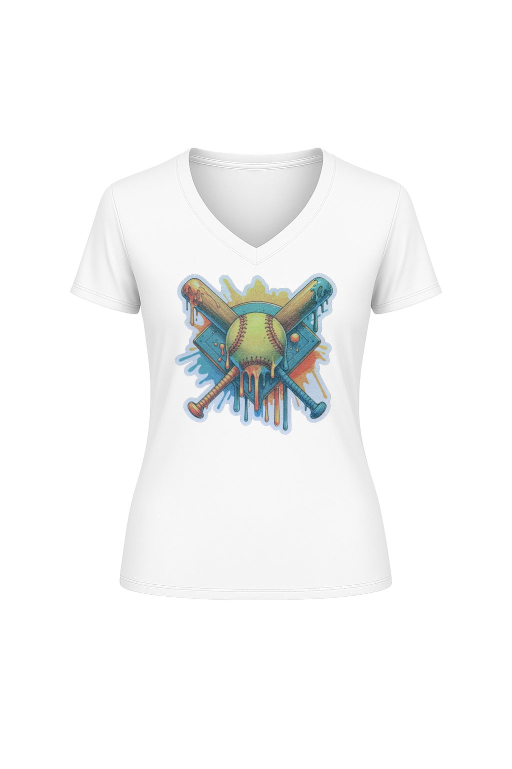 Glitter Teal Shield Short Sleeve V-Neck Tee
