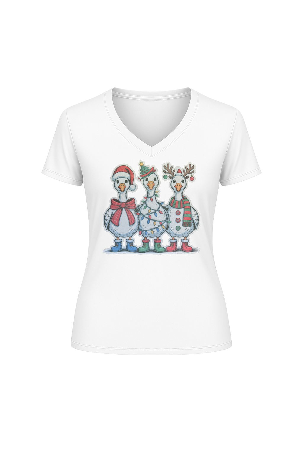 Glitter Festive Fowl Short Sleeve V-Neck Tee